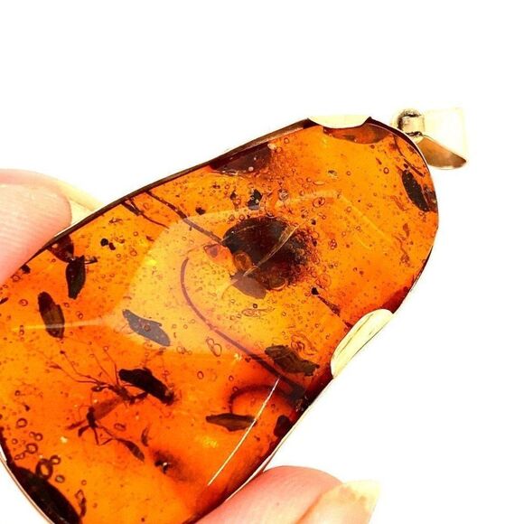 14k Amber Pendant & Earrings Set - Picture 5 of 10